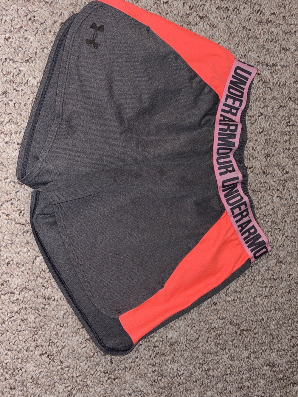 Under Armour Black Shorts with Coral Panels and Pink Logo Waistband
